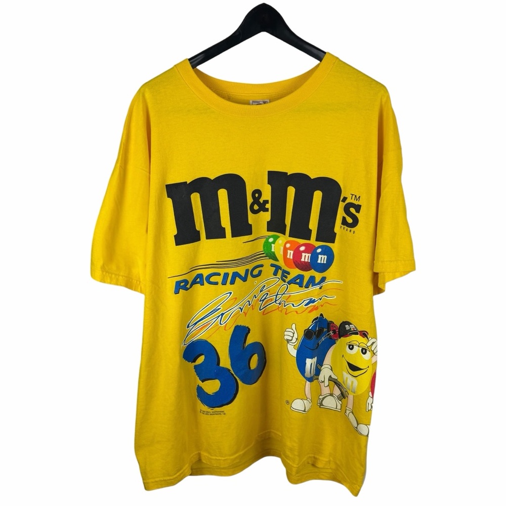 Vintage 2000s NASCAR Ernie Irivin M&M Wrap Around Print Cartoon Shirt Size XL